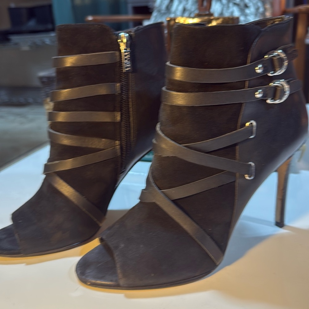 Ivanka Trump black suede peep toe booties size 8 Lightly worn